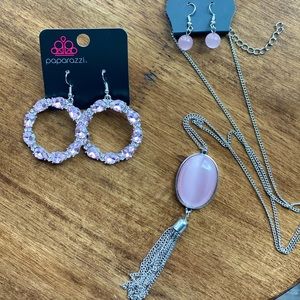 Paparazzi Pink Moonstone Necklace + Earrings